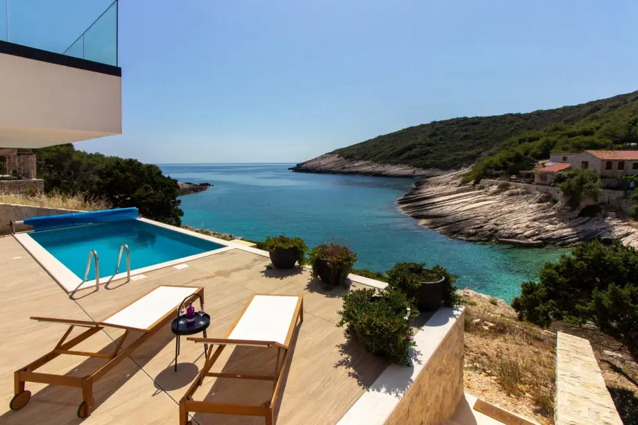 Villa with pool in dusk, Vis Island